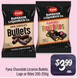 Farmer Jack's Fyna Chocolate Licorice Bullets, Logs or Bites offer
