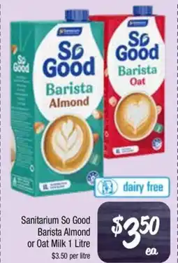 Farmer Jack's Sanitarium so good barista almond or oat milk offer