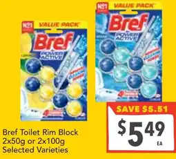 Supa Valu Bref Toilet Rim Block 2x50g or 2x100g offer