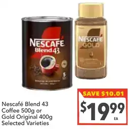 Supa Valu Nescafé blend 43 coffee 500g or gold original 400g offer