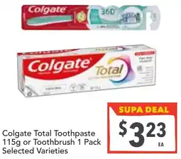 Supa Valu Colgate Total Toothpaste 115g or Toothbrush offer