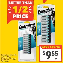 Supa Valu Energizer max plus aa or aaa batteries 10 pack offer