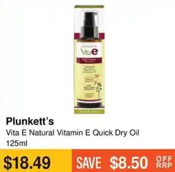 Chempro Plunkett's Vita E Natural Vitamin E Quick Dry Oil 125ml offer
