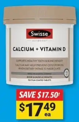 Cincotta Chemist SWISSE Calcium + Vitamin D offer