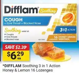 Cincotta Chemist DIFFLAM Soothing 3 in 1 Action Honey & Lemon offer