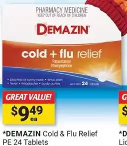 Cincotta Chemist DEMAZIN Cold & Flu Relief PE 24 Tablets offer