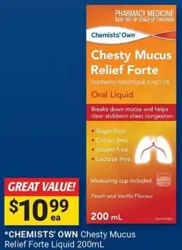 Cincotta Chemist CHEMISTS' OWN Chesty Mucus Relief Forte Liquid offer