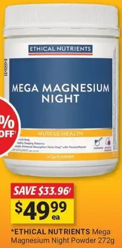 Cincotta Chemist ETHICAL NUTRIENTS Mega Magnesium Night Powder offer