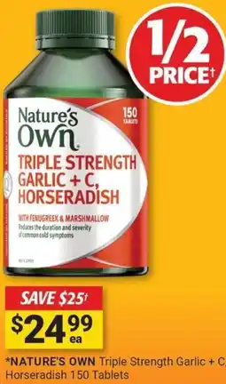 Cincotta Chemist Nature's own triple strength garlic + c, horseradish 150 tablets offer