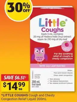 Cincotta Chemist Little coughs cough and chesty congestion relief liquid offer