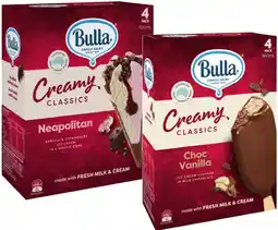 IGA Bulla Creamy Classics Ice Cream 4 Pack Selected Varieties offer