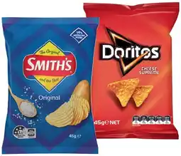 IGA Doritos Corn Chips, Smith’s Crinkle Cut Chips or Twisties 45g Selected Varieties offer