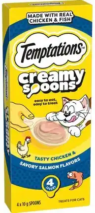 IGA Temptations Creamy Spoons Cat Treats 4x10g Selected Varieties offer