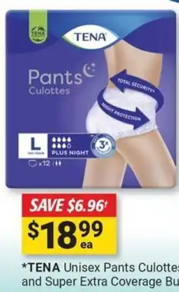 Cincotta Chemist Tena unisex pants culottes plus night large offer