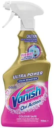 IGA Vanish Preen Gold Oxi Action Fabric Stain Remover Spray 450mL Selected Varieties offer