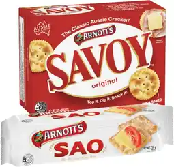 IGA Arnott’s Savoy 225g, Clix or Sao 250g Selected Varieties offer