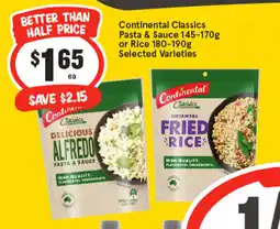 IGA Continental Classics Pasta & Sauce 145-170g or Rice 180-190g offer