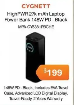 Leader Computers Cygnett HighPWR 27k mAh Laptop Power Bank 148W PD offer