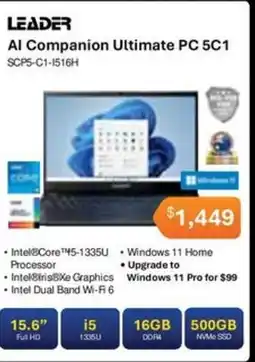 Leader Computers Leader Al Companion Ultimate PC 5C1 SCPS-C1-1516H offer