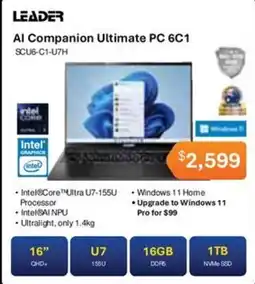 Leader Computers Leader Al Companion Ultimate PC 6C1 SCU6-C1-U7H offer