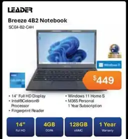 Leader Computers Leader Breeze 4B2 Notebook SC64-B2-C4H offer