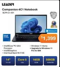 Leader Computers Leader Companion 4C1 Notebook SCP4-C1-15H offer