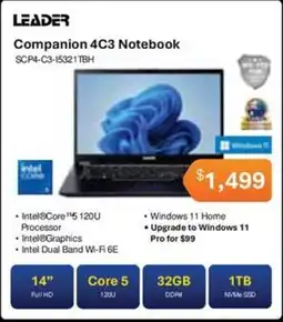 Leader Computers Leader Companion 4C3 Notebook SCP4-C3-15321TBH offer