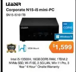 Leader Computers Leader Corporate N15-i5 mini-PC SN15-15161TB offer