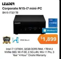 Leader Computers Leader Corporate N15-i7 mini-PC SN15-17321TB offer