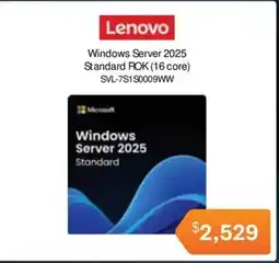Leader Computers Lenovo Windows Server 2025 Standard ROK (16 core) SVL-751S0009WW offer