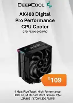 Leader Computers Deepcool AK400 Digital Pro Performance CPU Cooler offer