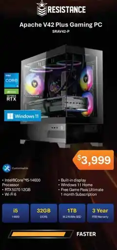 Leader Computers Resistance Apache V42 Plus Gaming PC offer