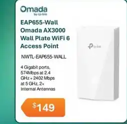 Leader Computers 533 EAP655-Wall Omada AX3000 Wall Plate WiFi 6 Access Point offer