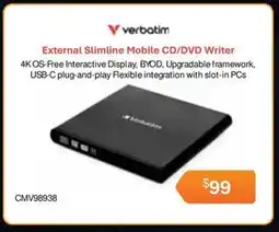 Leader Computers Verbatim External Slimline Mobile CD/DVD Writer offer