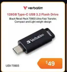 Leader Computers Verbatim 128GB Type-C USB 3.2 Flash Drive offer