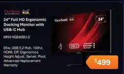 Leader Computers ViewSonic 24" Full HD Ergonomic Docking Monitor with USB-C Hub offer