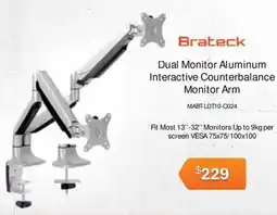 Leader Computers Brateck Dual Monitor Aluminum Interactive Counterbalance Monitor Arm offer