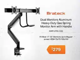 Leader Computers Brateck Dual Monitors Aluminum Heavy-Duty Gas Spring Monitor Arm with Handle offer