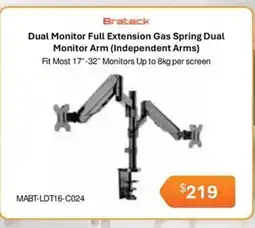 Leader Computers Brateck Dual Monitor Full Extension Gas Spring Dual Monitor Arm (Independent Arms) offer