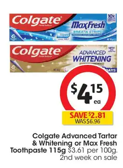 Coles Colgate Advanced Tartar & Whitening or Max Fresh Toothpaste offer