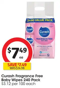 Coles Curash Fragrance Free Baby Wipes offer