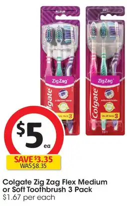 Coles Colgate Zig Zag Flex Medium or Soft Toothbrush offer