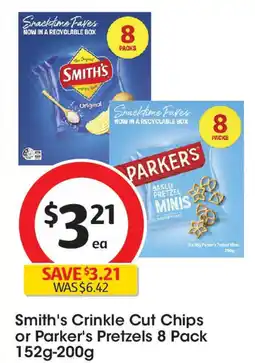 Coles Smith's Crinkle Cut Chips or Parker's Pretzels 8 Pack offer