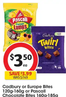Coles Cadbury or europe bites 120g-160g or pascall chocolate bites 160g-185g offer