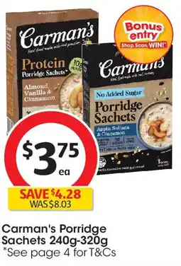 Coles Carman's Porridge Sachets offer