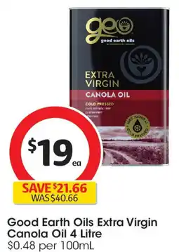 Coles Good Earth Oils Extra Virgin Canola Oil offer