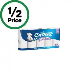 Woolworths Sorbent Toilet Paper 3 Ply Pk 10 offer