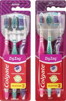 Coles Colgate Zig Zag Flex Medium or Soft Toothbrush 3 Pack offer