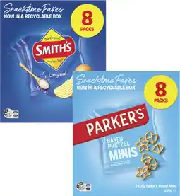 Coles Smith's Crinkle Cut Chips or Parker's Pretzels 8 Pack 152g-200g offer