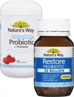 Coles Nature's Way Adult Vita Gummies Probiotic + Prebiotic 65 Pack or Restore Probiotic Capsules 30 Pack offer